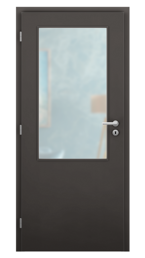 DPO - Požiarne odolné / DPOB S2 - požiarnoodolné presklené dvere / CPL - antracit / Satinato pieskované protipožiarne